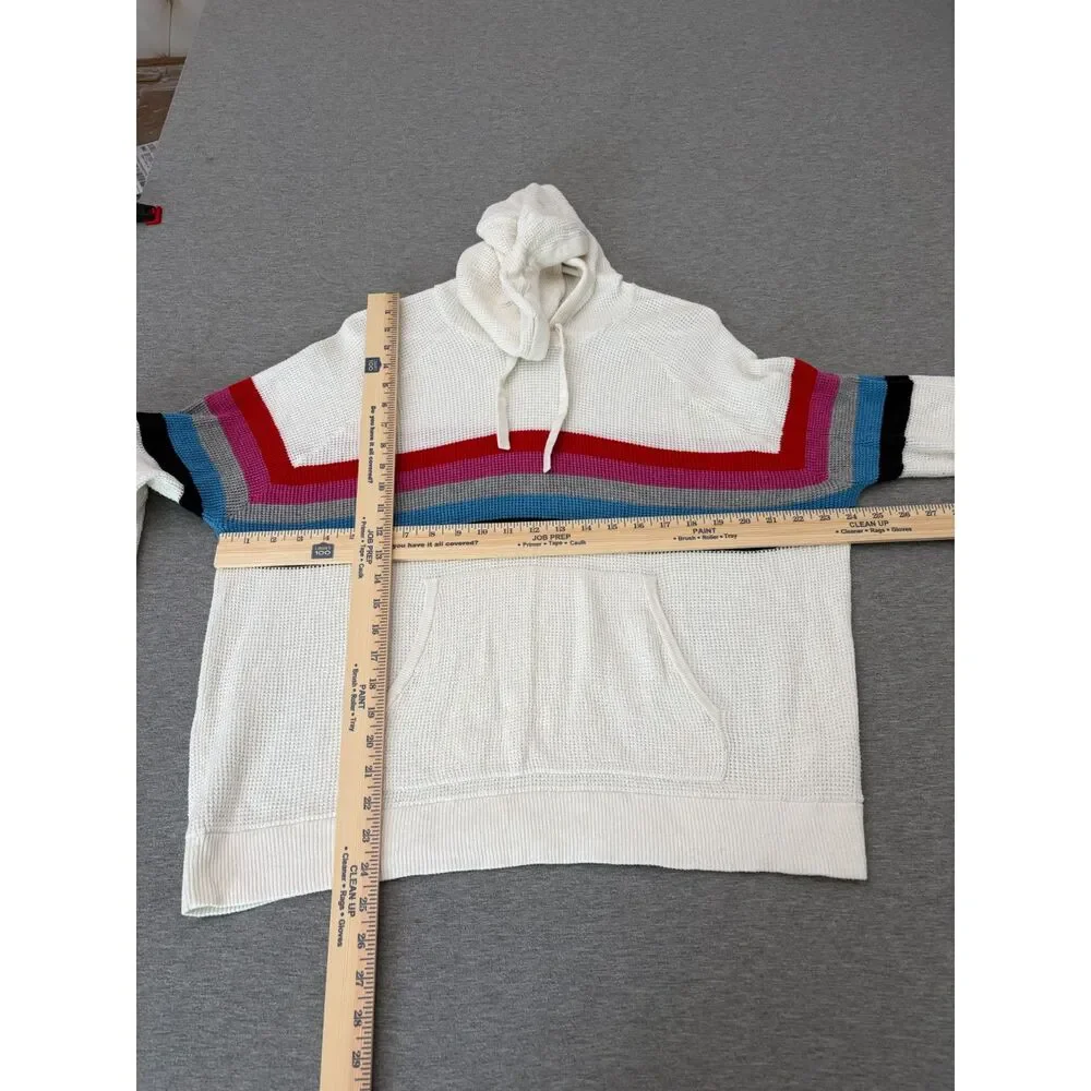 Faherty Throwback Waffle Knit Hoodie Organic Cotton Cashmere Striped Sweater L